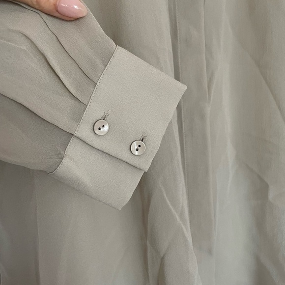 Eileen Fisher Sheer Silk Georgette Classic Collar Shirt, Dove, XS - Picture 7 of 9